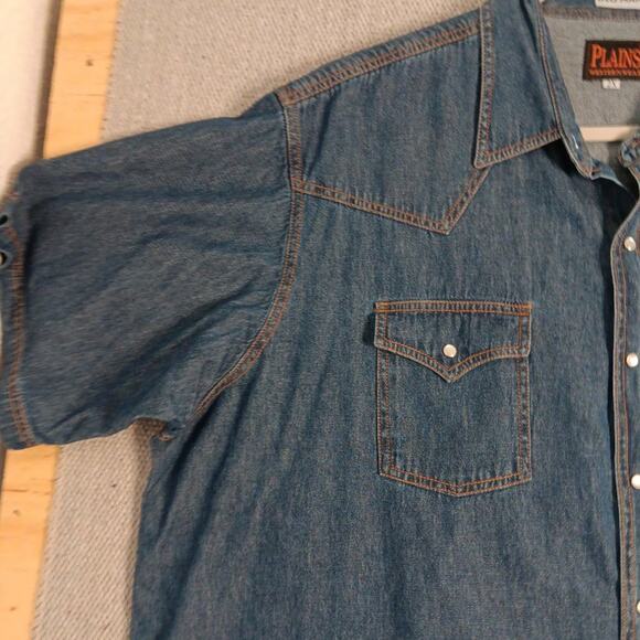 Plains Vintage Western Denim Shirt Men 2X  Blue Pearl Snap Big Mans Short Sleeve - Picture 6 of 15